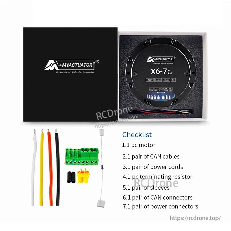 The MyActuator X6-7 RDS servo actuator offers high precision for robotics and automation with 48V, 400rpm, 3.5N·m torque, CAN/RS485 interface, and includes all necessary components for installation.
