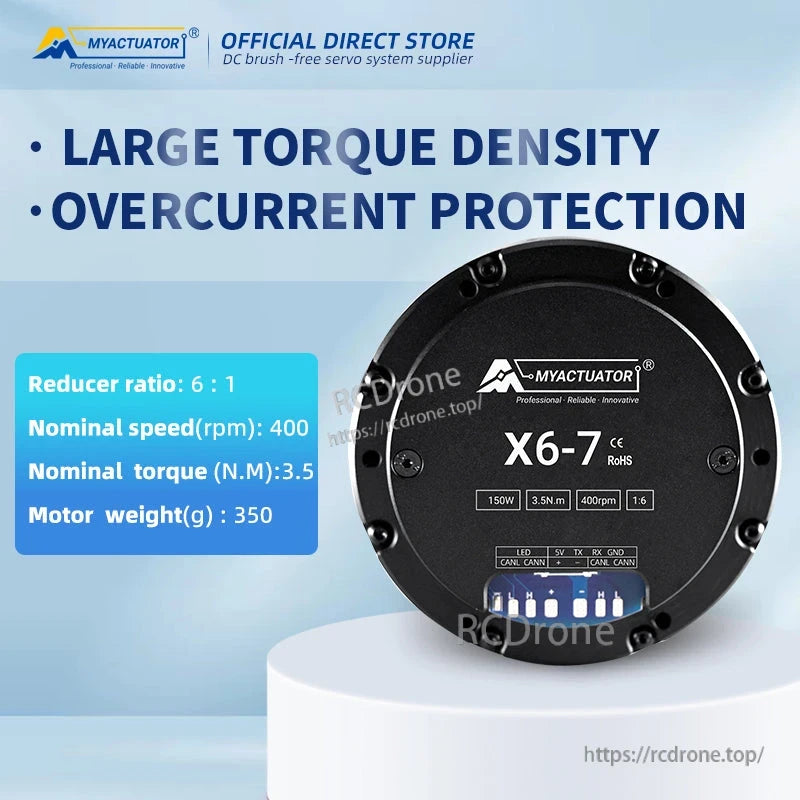 Atuador Servo Planetário MyActuator RMD-X6-7, 48V, 400RPM, 3,5N·m Torque, CAN/RS485, Alta Precisão para Robótica e Automação