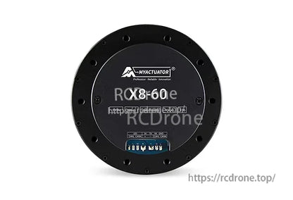 MyActuator X8-60: 48V, 25N·m torque, 36:1 gear ratio, CAN BUS/RS485 communication, dual encoder motor.