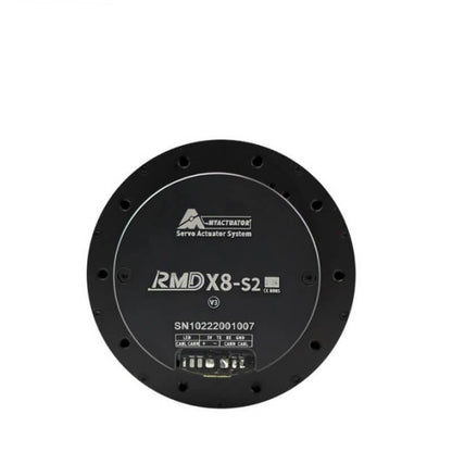 MyActuator RMD-X8-S2 Motor 48V servo actuator, top view with model marking and terminal block
