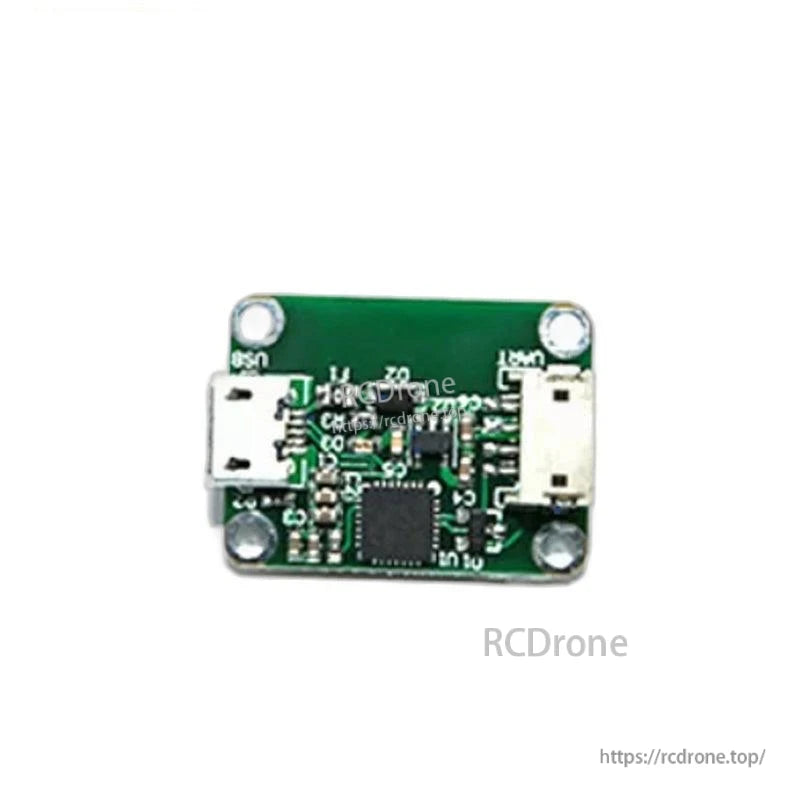 USB-to-UART board close-up with micro USB port and opposite-side connector on green PCB