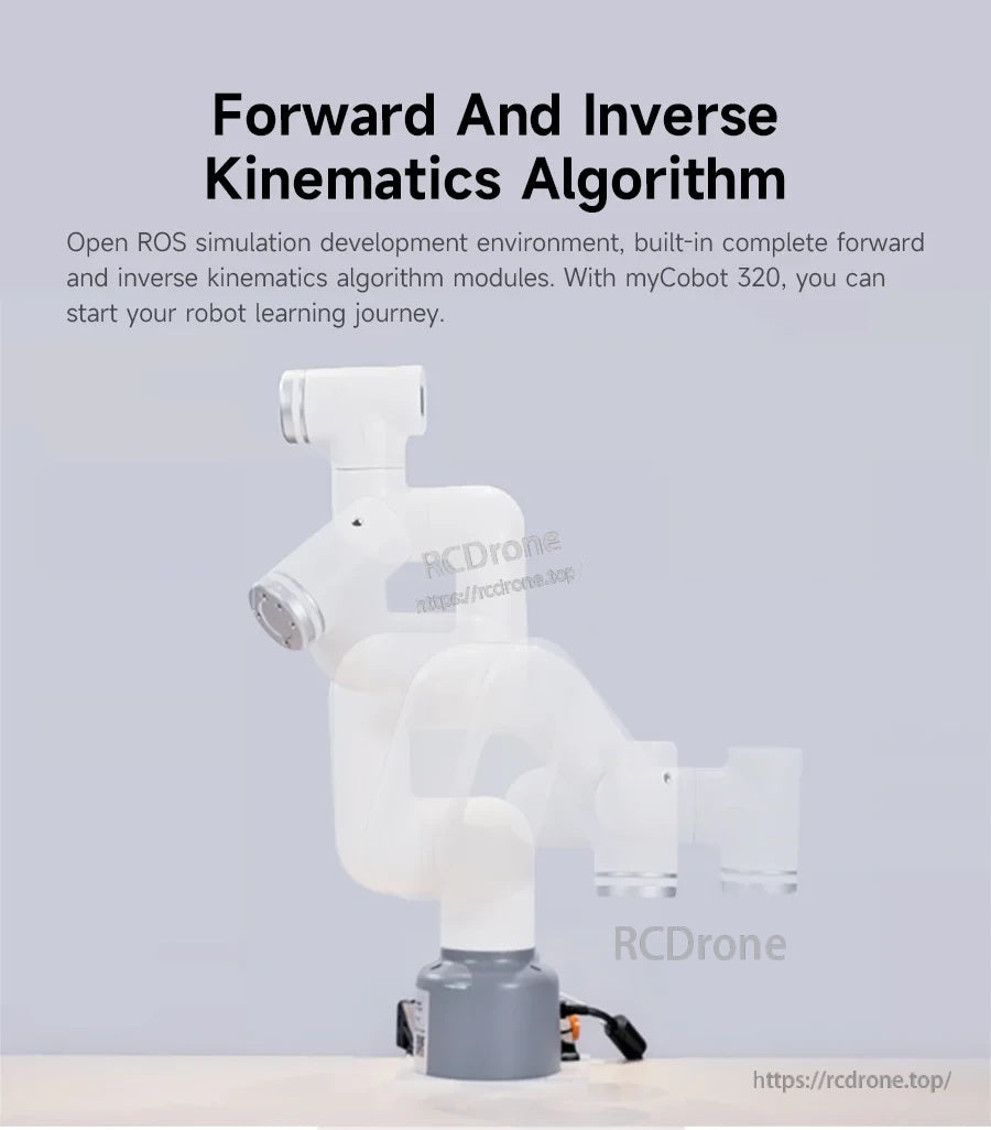Forward and inverse kinematics algorithm overview for myCobot 320 with multi-pose arm overlay illustration