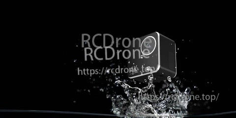 Mini action camera body splashed with water, highlighting IP67 waterproof and rugged build