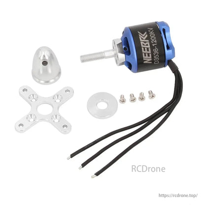 NEEBRC 3536-1200KV brushless motor kit for RC drones, with prop adapter and screws included.