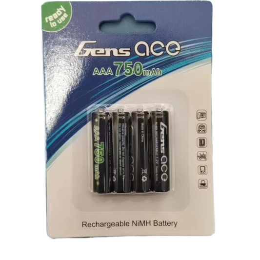 Gens Ace Ni-MH AAA Rechargeable Battery, Gens ace AAA 750mAh rechargeable NiMH batteries, 4-pack in retail blister packaging