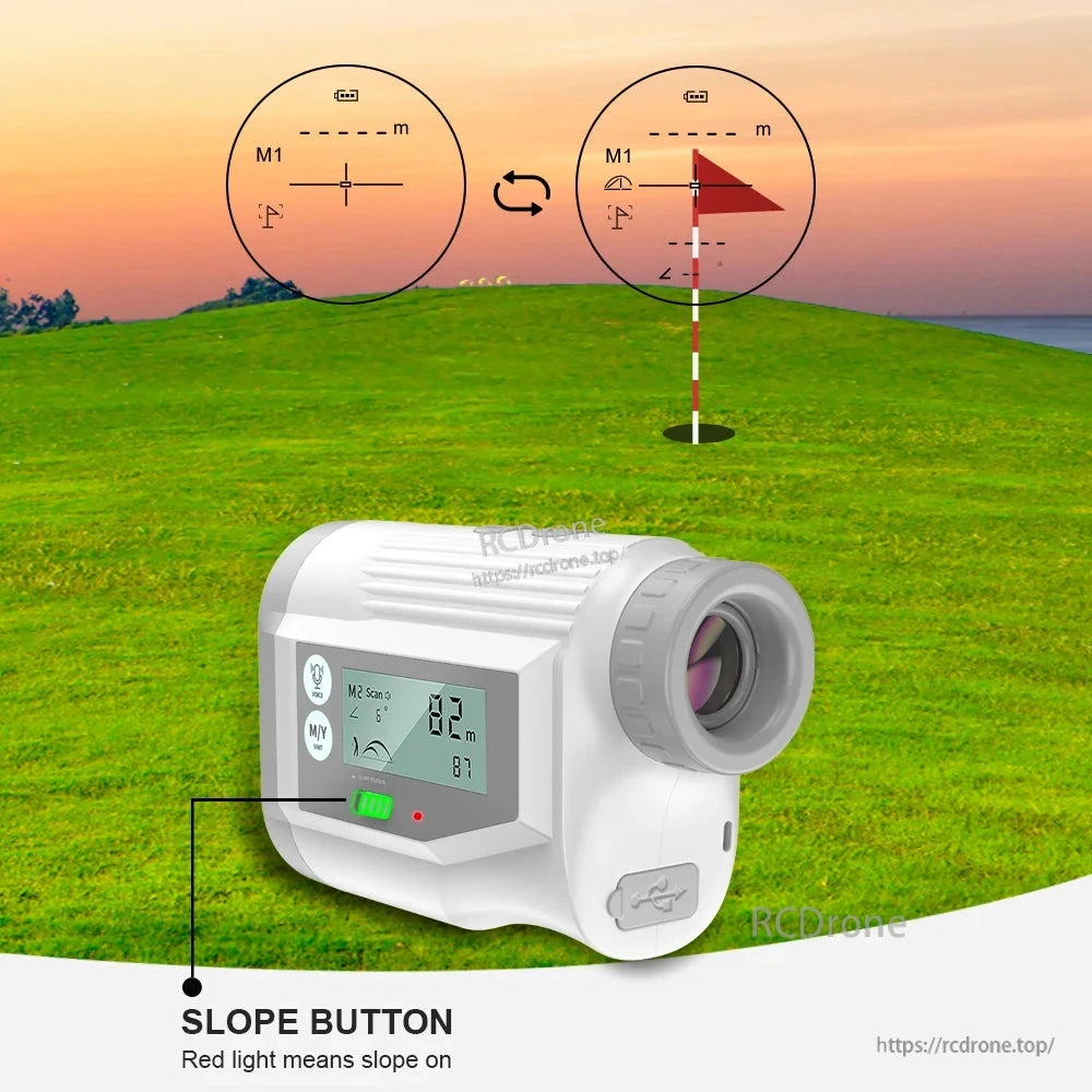 NOHAWK Golf Rangefinder features slope compensation, flag lock, vibration feedback, and transmissive LCD for precise distance measurement.