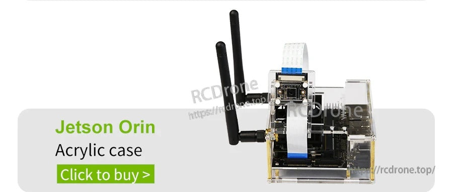 Jetson Orin acrylic case example with CSI camera mounted and ribbon cable connected