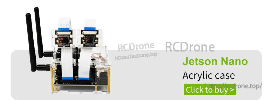 Jetson Nano acrylic case example with dual CSI cameras mounted and routed with ribbon cables