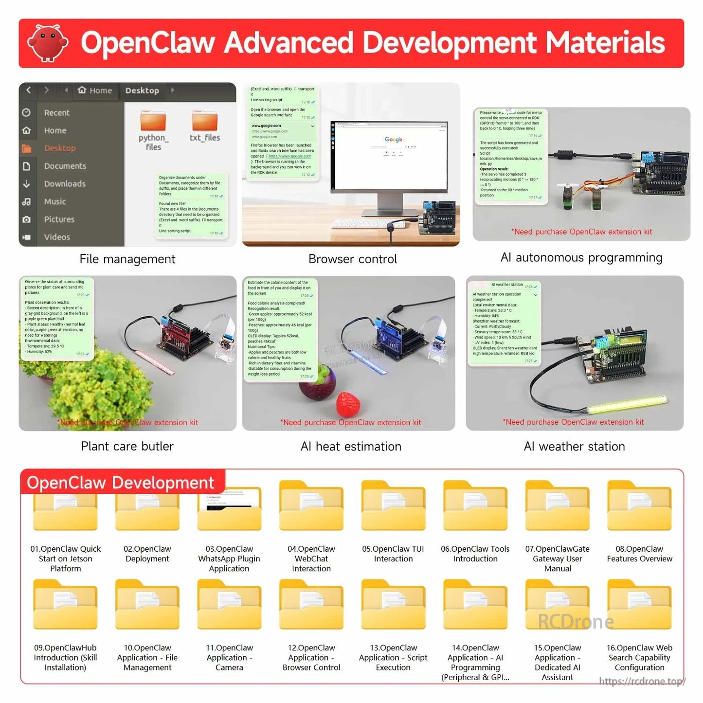 OpenClaw advanced development materials overview with example projects and downloadable course folders