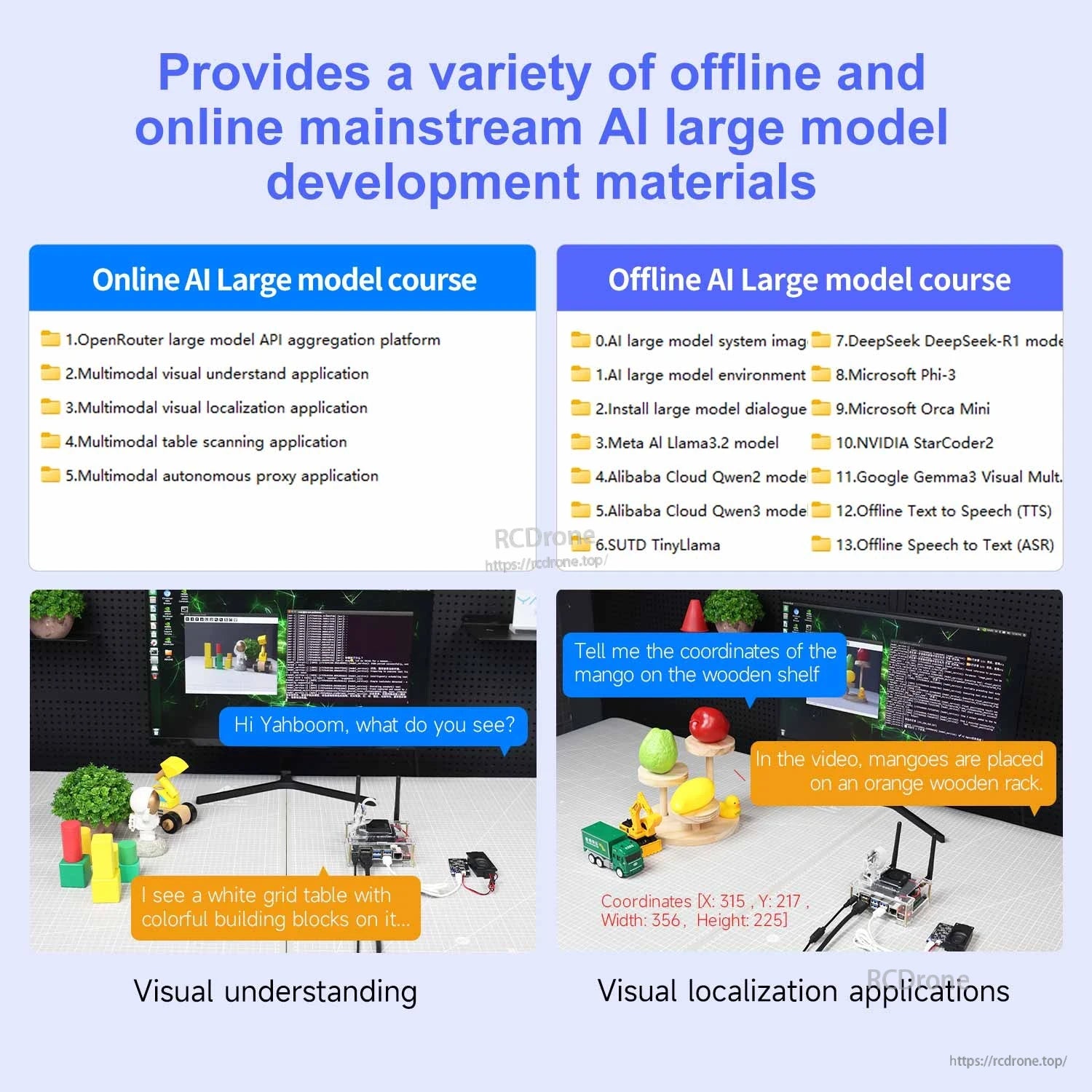 Online and offline AI large model course list with Jetson Nano visual understanding and localization demos