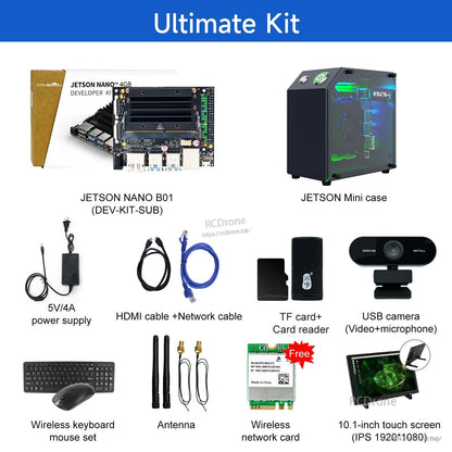 Ultimate kit bundle with Jetson Nano B01, mini case, keyboard/mouse, webcam, WiFi card and touch screen
