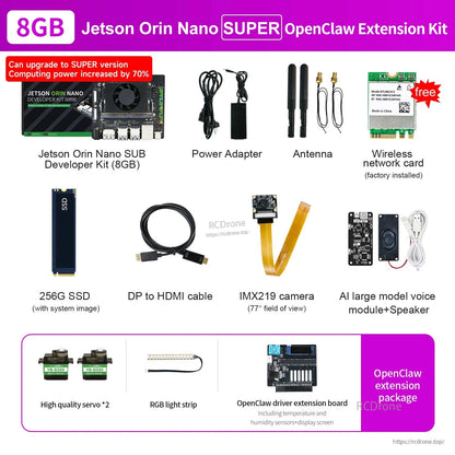 Jetson Orin Nano 8GB SUPER developer kit bundle with power adapter, antennas, SSD, IMX219 camera and cables