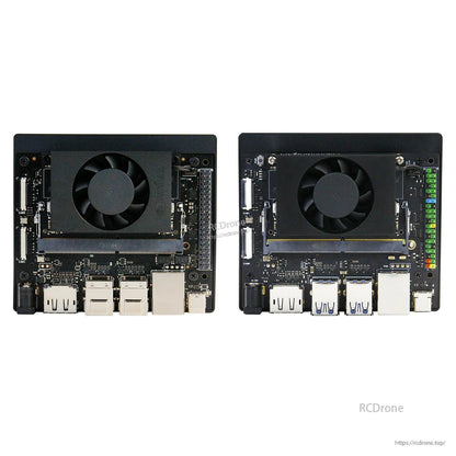 NVIDIA Jetson Orin Nano SUPER Developer Kit top views showing fan module and front I/O ports on two boards