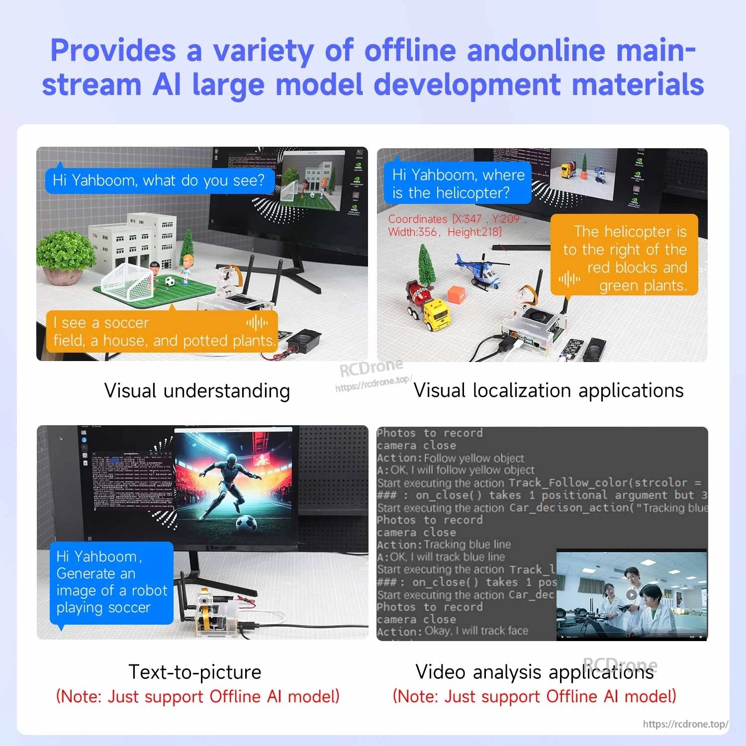 Offline AI large model development demos: visual understanding, localization, text-to-image and video analysis