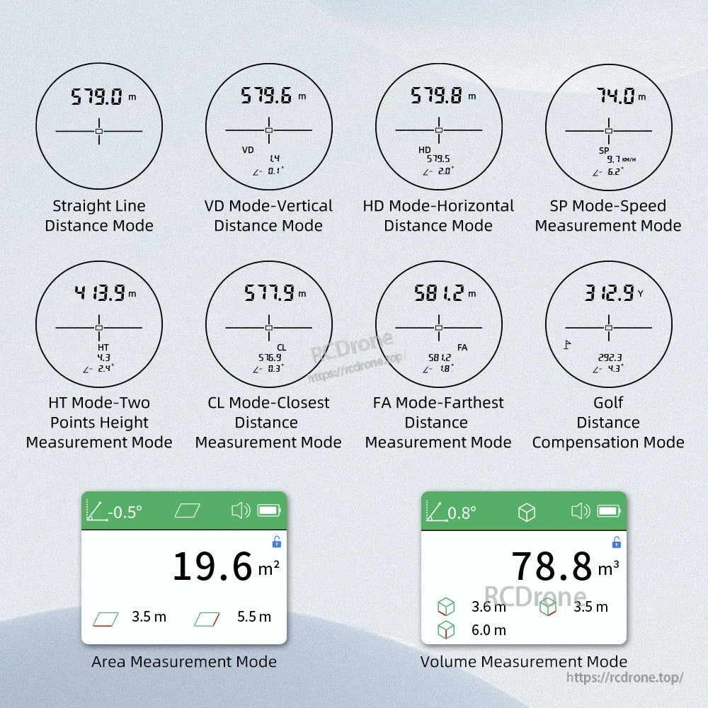 NoHawk Golf Laser Rangefinder provides accurate distance, speed, height, area, volume, and golf compensation readings in meters and yards.