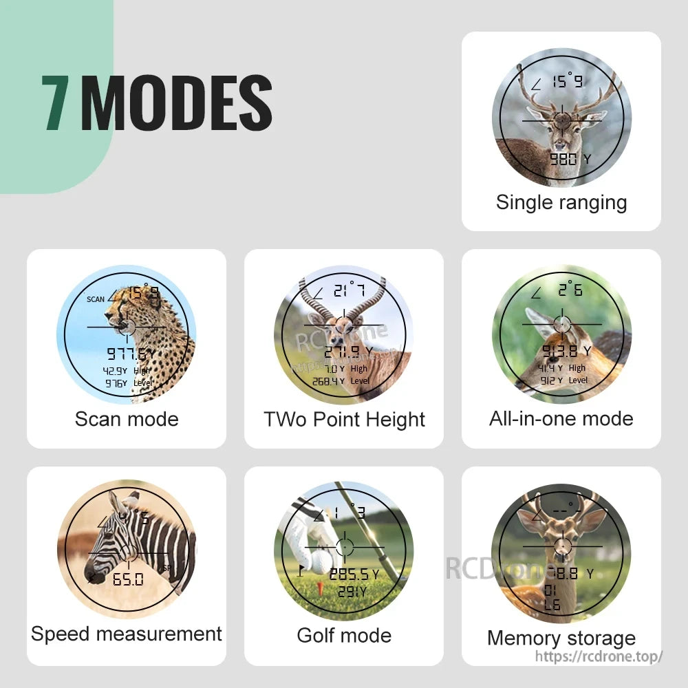 NoHawk Golf Laser Rangefinder, 7 versatile modes for distance, angle, elevation, and speed measurement; ideal for golf, hunting, and outdoor use with memory storage. (24 words)