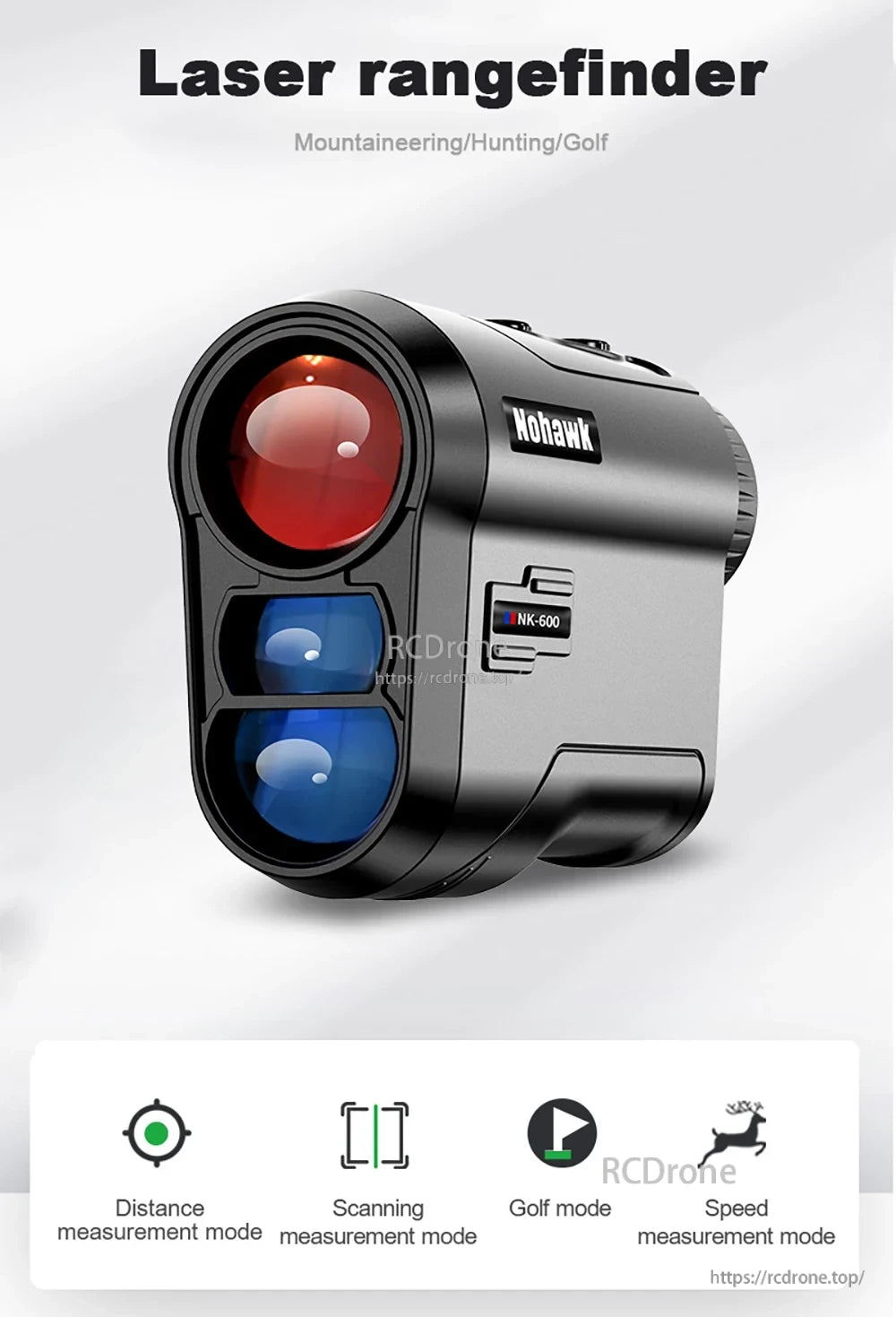NoHawk Golf Laser Rangefinder, The NoHawk NK-600 is a laser rangefinder with distance, scanning, golf, and speed modes, ideal for precision targeting and outdoor activities.