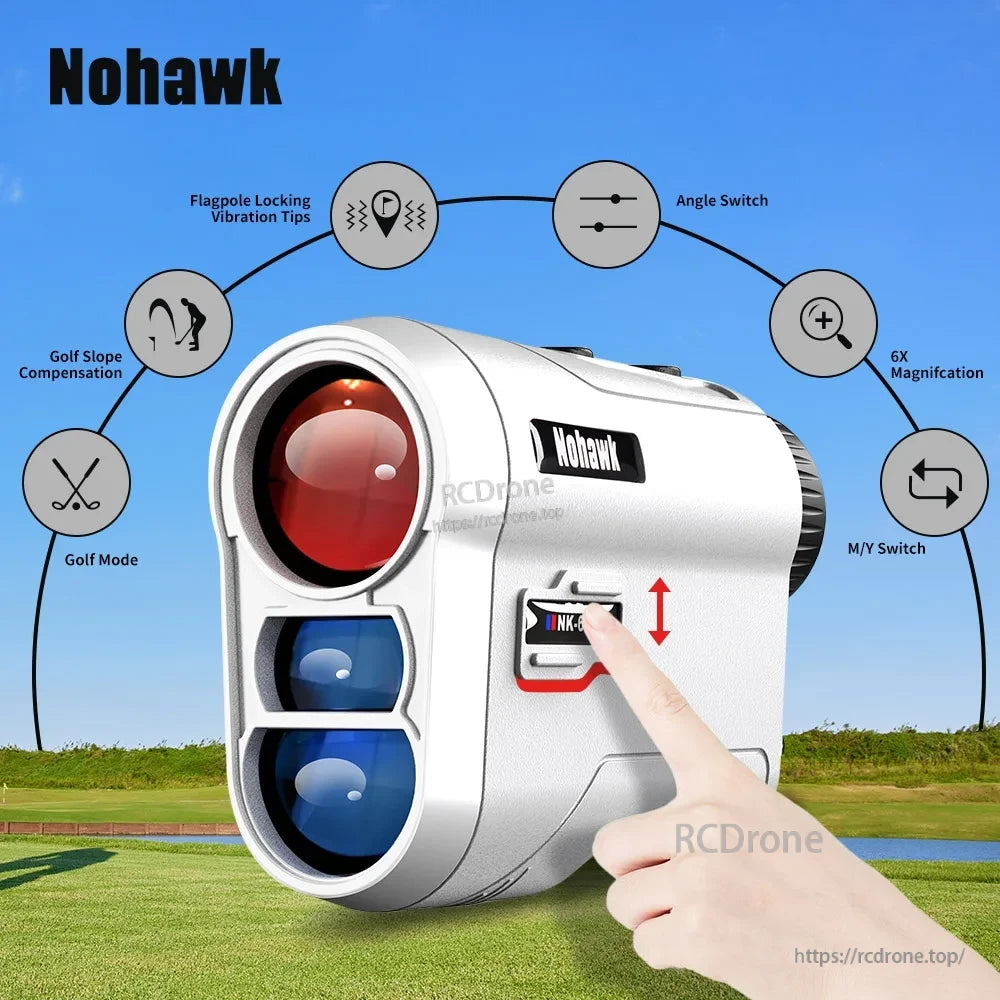 NoHawk Golf Laser Rangefinder, NoHawk Golf Rangefinder with 6X Magnification and Multiple Modes