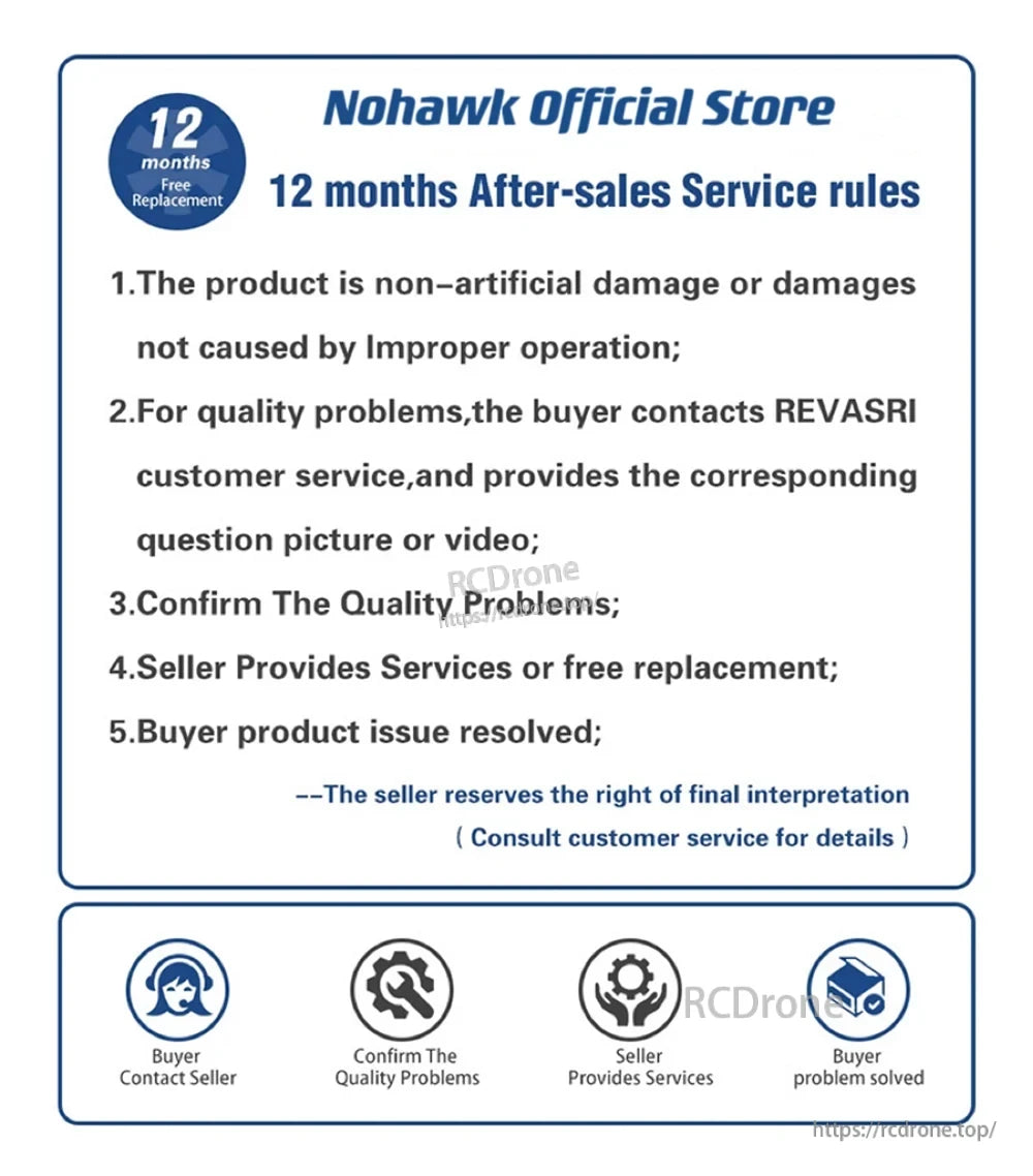Nohawk 1000m Laser Rangefinder offers 12 months replacement guarantee for quality issues.