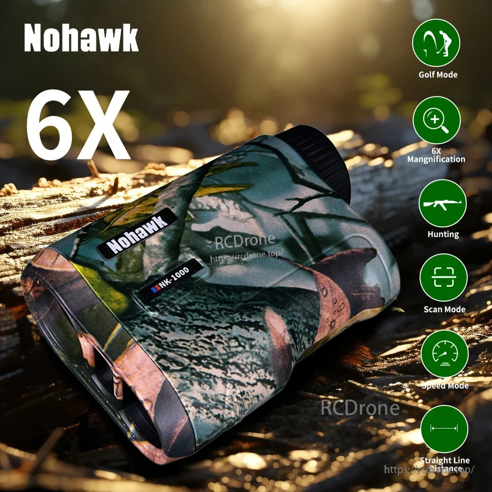 Nohawk 1000m Laser Rangefinder, Nohawk 6X Rangefinder, Golf Hunting Scan Speed Distance Modes