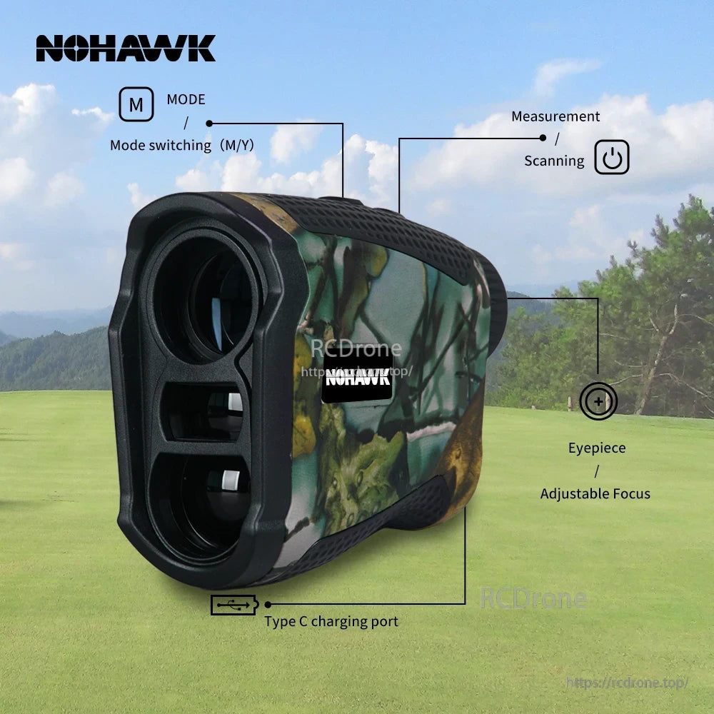 Nohawk 1000m Laser Rangefinder, Rangefinder with mode, measurement, focus, charging port