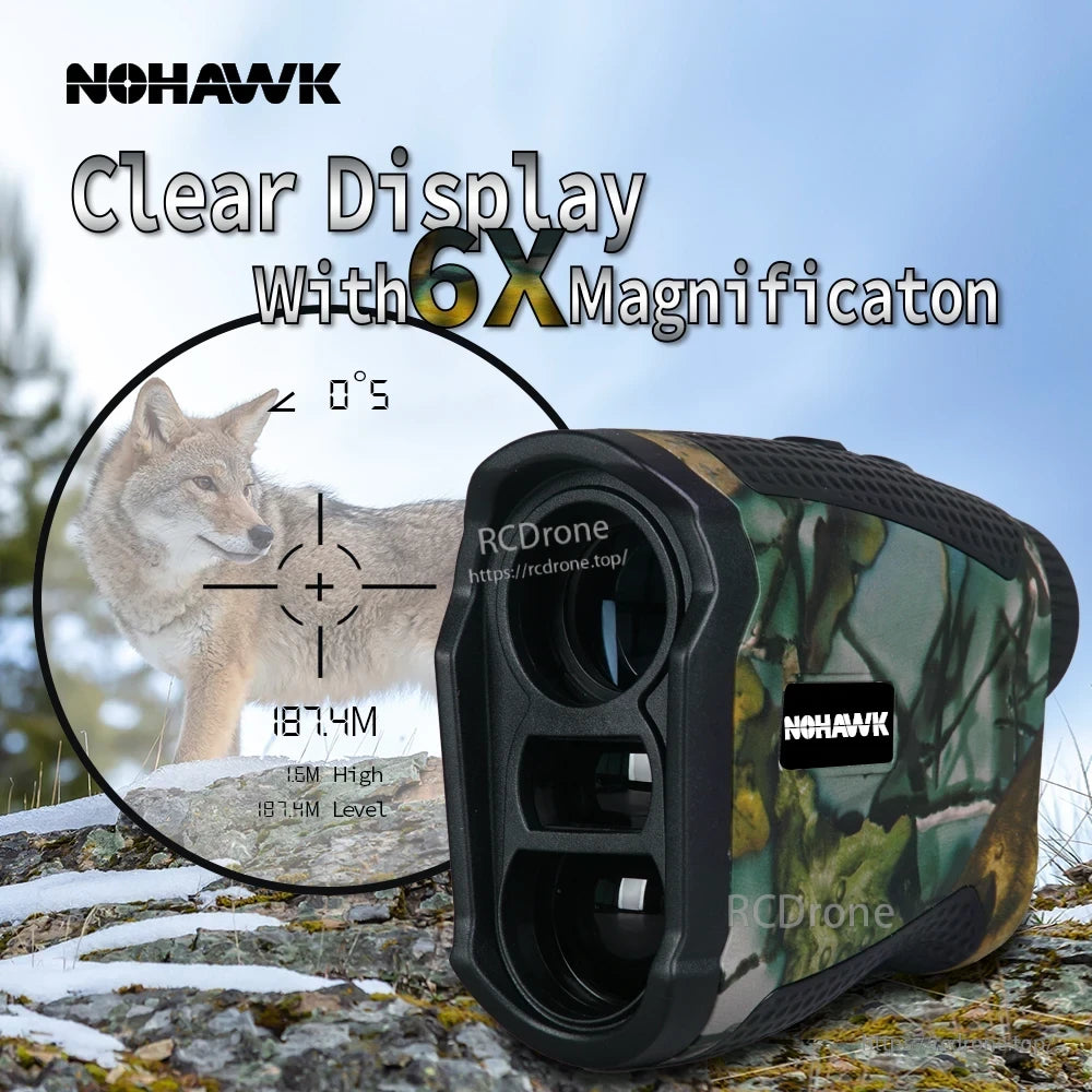 Nohawk 1000m Laser Rangefinder, Nohawk rangefinder with 6x magnification, clear display, measures distance to animal.