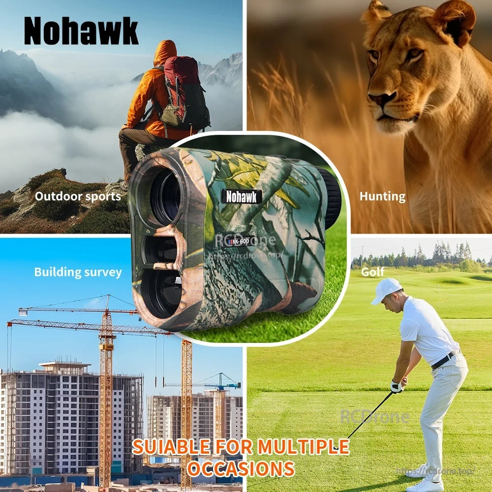 Nohawk 600M Golf Laser, The Nohawk NK-600 is a laser rangefinder ideal for outdoor sports, hunting, golf, and surveying, offering accurate distance measurement in various conditions.