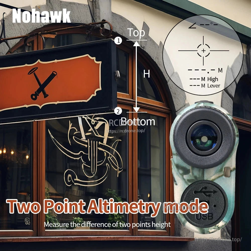 Nohawk 600M/1000M USB-rechargeable laser rangefinder, 905nm, 6.5x24mm, slope mode, camouflage/black, two-point altimetry.