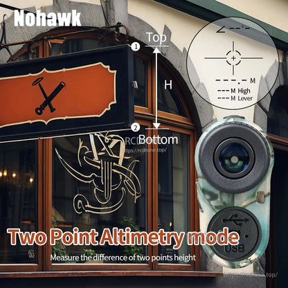 Nohawk 600M/1000M USB-rechargeable laser rangefinder, 905nm, 6.5x24mm, slope mode, camouflage/black, two-point altimetry.