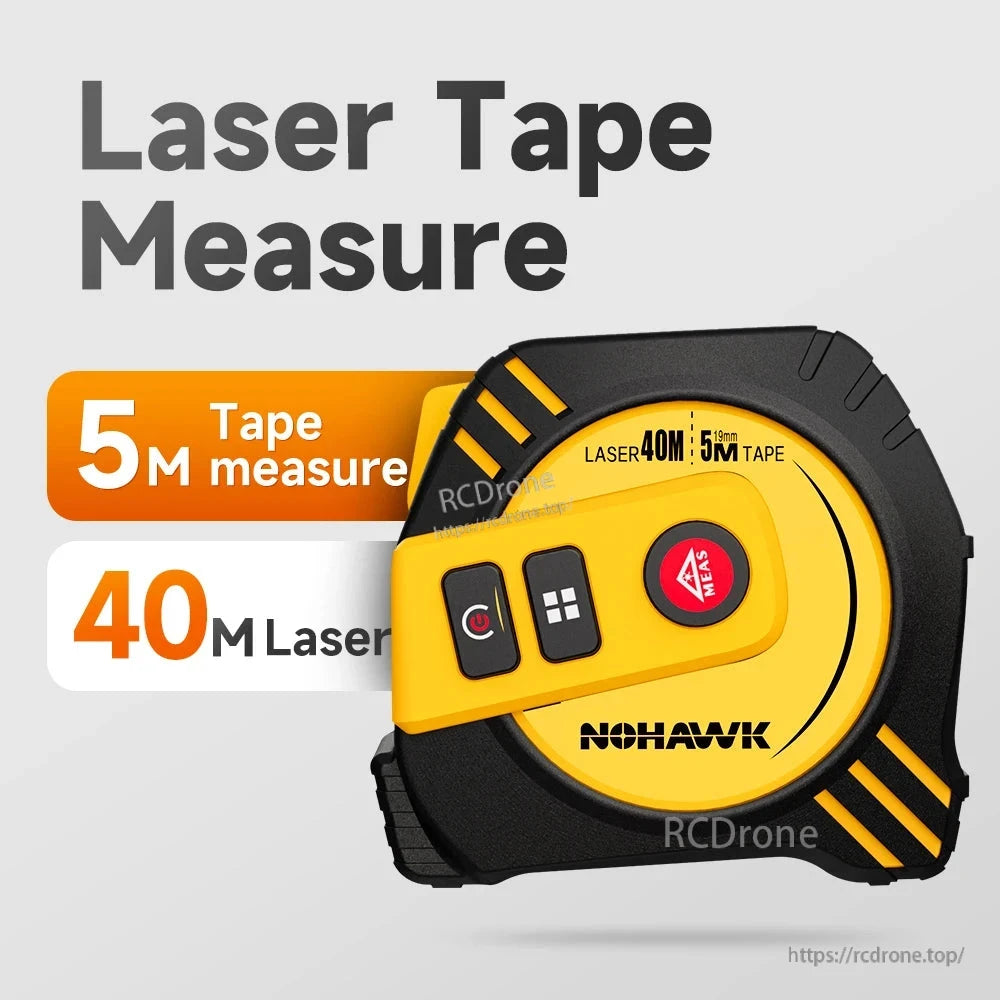 Nohawk 2-in-1 laser tape measure: 40m laser, 5m tape, USB rechargeable, LCD display for accurate, versatile measurements.