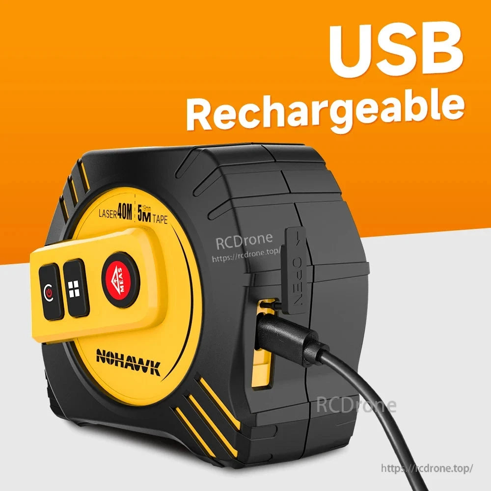 USB Rechargeable Laser Tape Measure, 40M/5M, LCD Display, Nohawk Brand