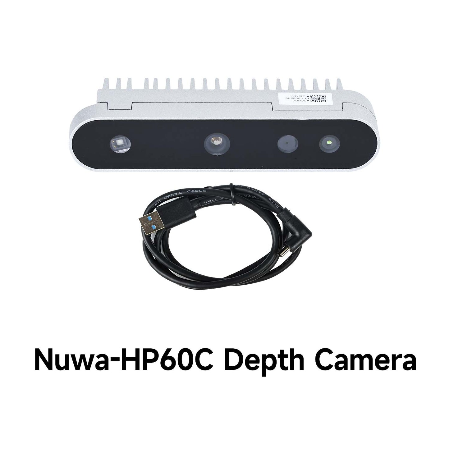 Nuwa-HP60C depth camera with USB cable included, front view on white background