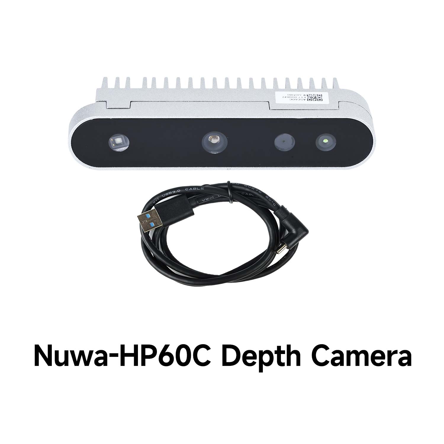 Nuwa-HP60C depth camera with USB cable included, front view on white background
