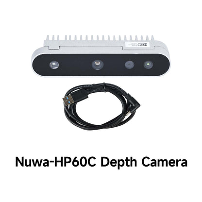 Nuwa-HP60C depth camera with USB cable included, front view on white background