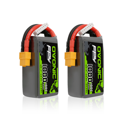 2× Ovonic 6S 1000mAh 22.2V 100C LiPo batteries with XT60 plug and balance lead, pair view