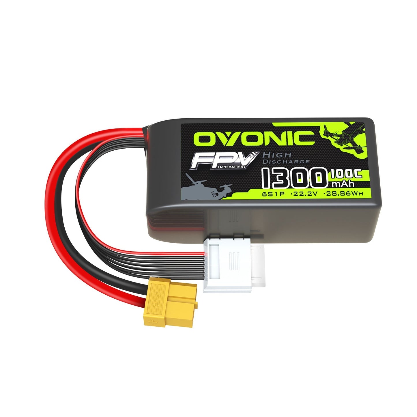 OVONIC 22.2V 6S 1300mAh 100C LiPo battery pack with XT60 plug and balance connector