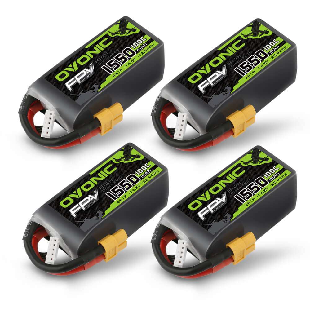 Ovonic 4x 4S LiPo Battery set, four 1550mAh 14.8V packs with XT60 and balance lead