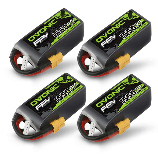 Ovonic 4x 4S LiPo Battery set, four 1550mAh 14.8V packs with XT60 and balance lead