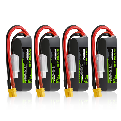 Four-pack OVONIC 2S 380mAh 100C 7.4V LiPo batteries with XT30 connectors