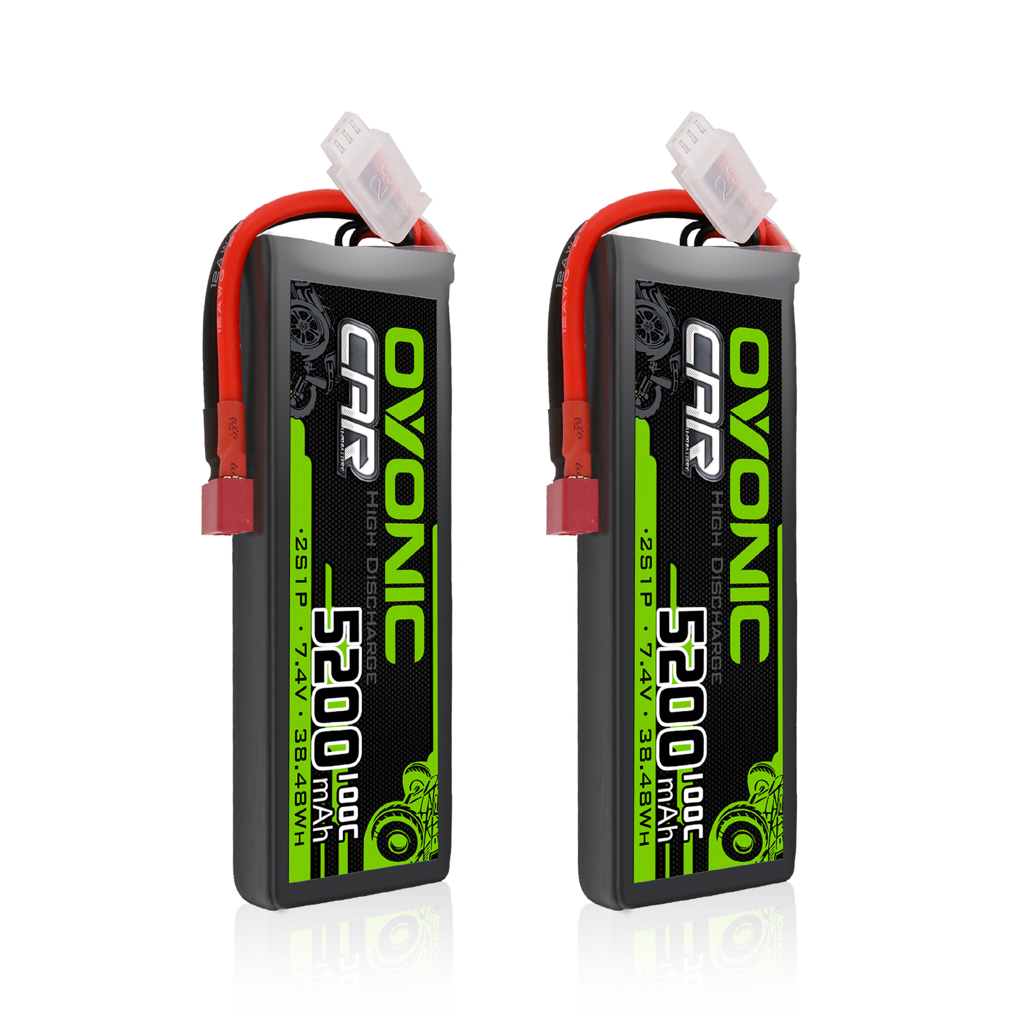 Ovonic 2S1P 5200mAh 7.4V 100C LiPo battery 2-pack with T plug and JST-XHR balance connector