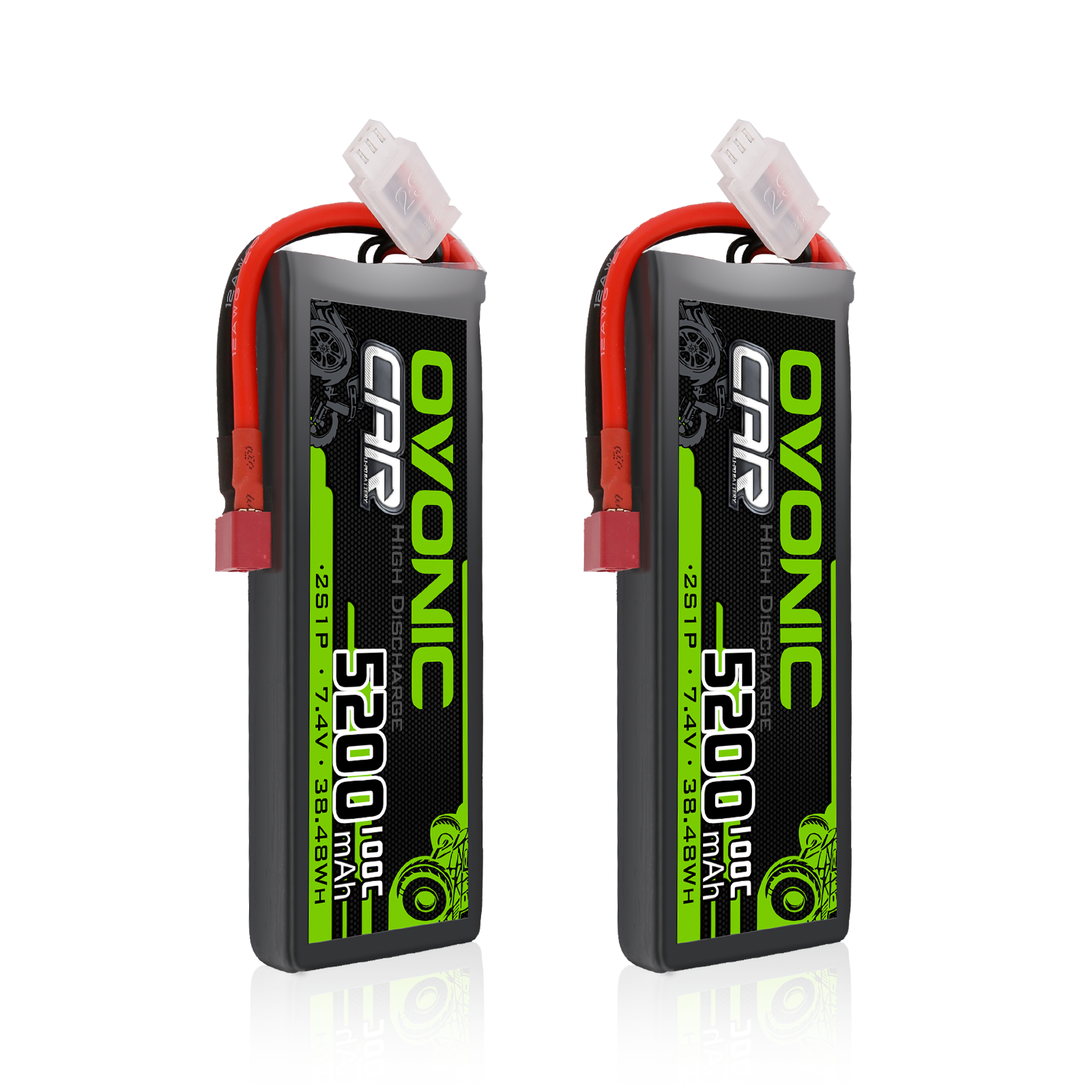 Ovonic 2S1P 5200mAh 7.4V 100C LiPo battery 2-pack with T plug and JST-XHR balance connector