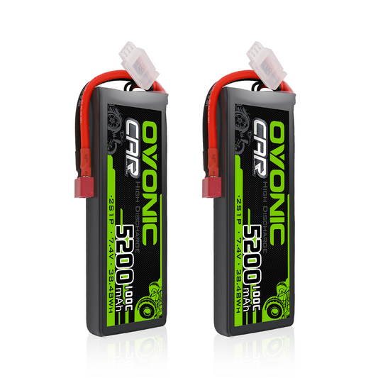 Ovonic 2S1P 5200mAh 7.4V 100C LiPo battery 2-pack with T plug and JST-XHR balance connector