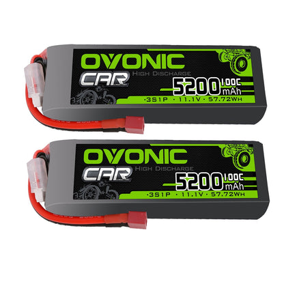 Ovonic 2-pack 3S 5200mAh 11.1V 100C LiPo batteries with Deans T plug and JST-XH balance lead