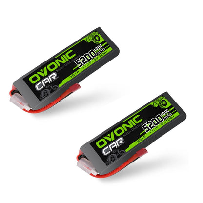 Two Ovonic 5200mAh 3S 100C LiPo battery packs shown side by side, angled views with connectors