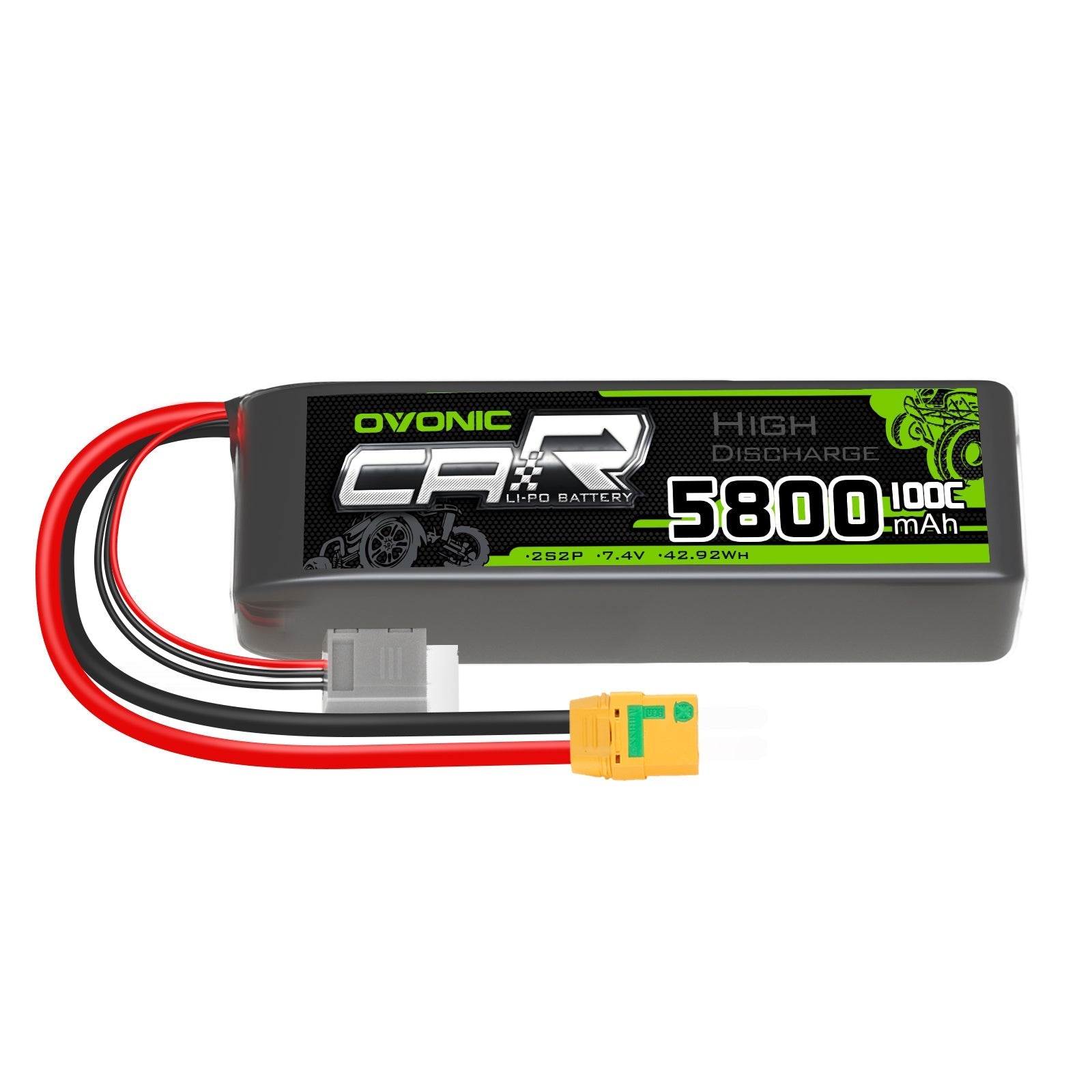 Ovonic 5800mAh 2S 7.4V 100C hard case LiPo battery with XT90 anti-spark and balance lead