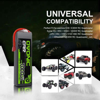 Ovonic 100C 3S1P 7000mAh 11.1V LiPo Battery for RC Car - Deans Plug