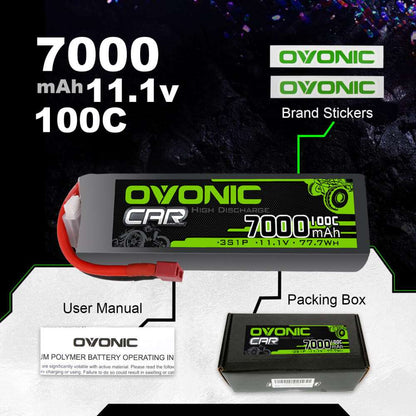 Ovonic 100C 3S1P 7000mAh 11.1V LiPo Battery for RC Car - Deans Plug