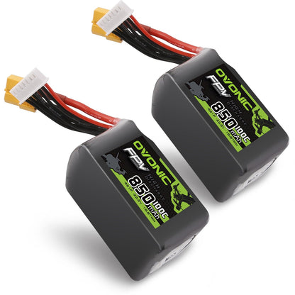 Ovonic 2-pack 850mAh 6S 22.2V 100C LiPo batteries with XT60 discharge lead and JST-XHR balance plug