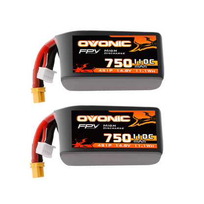 Ovonic 4S 750mAh 14.8V 110C LiPo Battery 2-pack with XT30 plug and balance lead