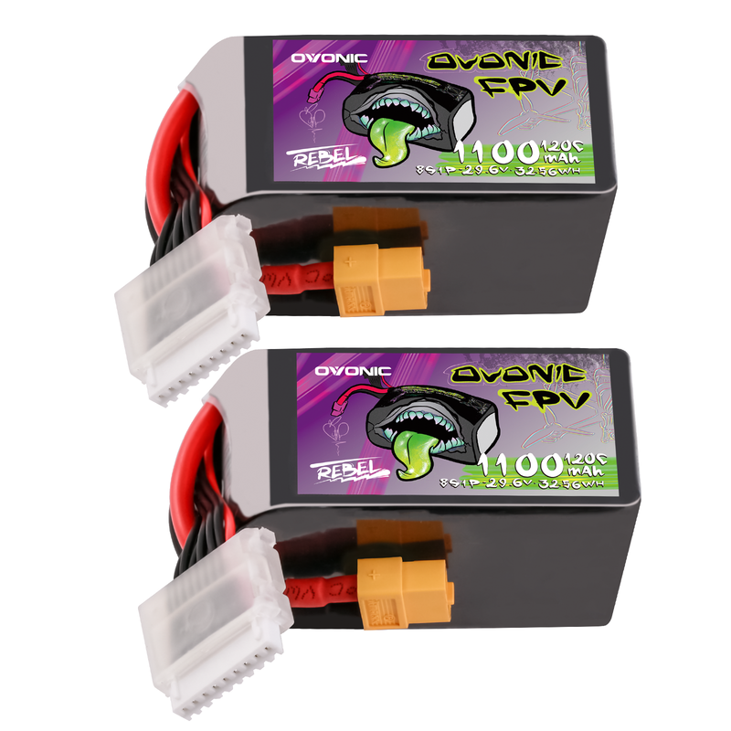 Ovonic Rebel 2.0 8S 1100mAh 120C 29.6V LiPo battery 2-pack with XT60 plug and balance lead